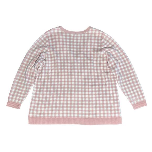 Denim & Co Pink White Jacquard Gingham Check V Neck Cardigan Sweater Womens 2X - Picture 5 of 7